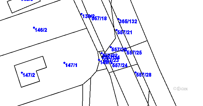 Parcela st. 557/22 v KÚ Lahovice, Katastrální mapa