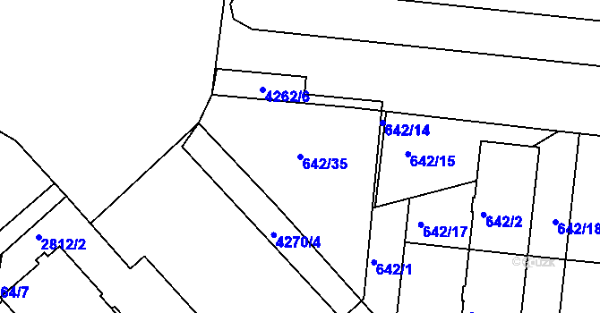 Parcela st. 642/35 v KÚ Dejvice, Katastrální mapa