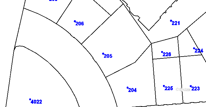 Parcela st. 205 v KÚ Dejvice, Katastrální mapa