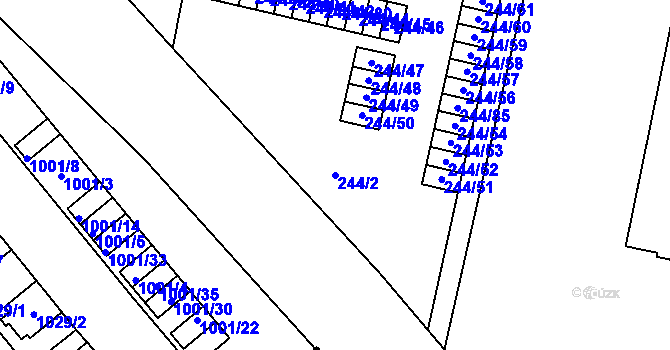 Parcela st. 244/2 v KÚ Dejvice, Katastrální mapa