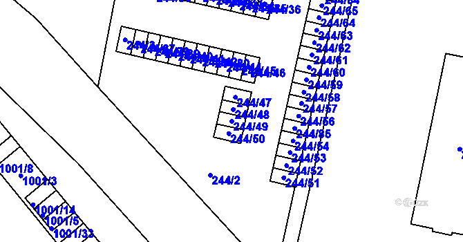 Parcela st. 244/49 v KÚ Dejvice, Katastrální mapa