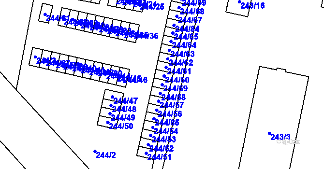 Parcela st. 244/59 v KÚ Dejvice, Katastrální mapa