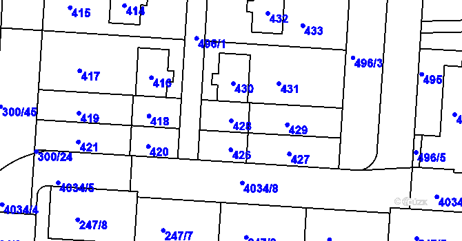 Parcela st. 428 v KÚ Dejvice, Katastrální mapa