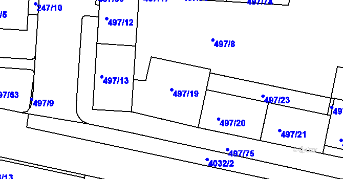 Parcela st. 497/19 v KÚ Dejvice, Katastrální mapa
