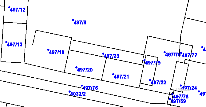 Parcela st. 497/23 v KÚ Dejvice, Katastrální mapa