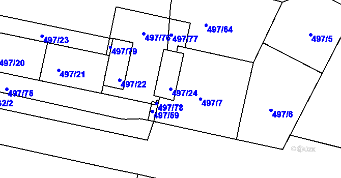 Parcela st. 497/24 v KÚ Dejvice, Katastrální mapa