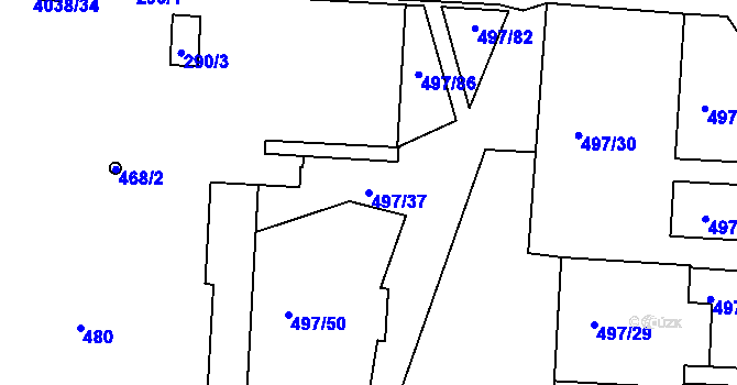 Parcela st. 497/37 v KÚ Dejvice, Katastrální mapa