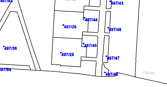 Parcela st. 497/46 v KÚ Dejvice, Katastrální mapa