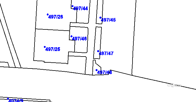 Parcela st. 497/47 v KÚ Dejvice, Katastrální mapa
