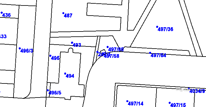 Parcela st. 497/58 v KÚ Dejvice, Katastrální mapa