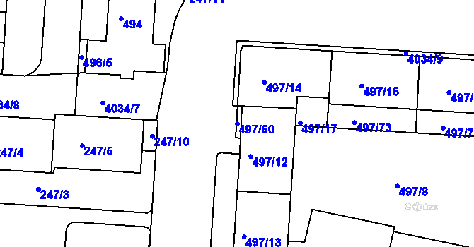 Parcela st. 497/60 v KÚ Dejvice, Katastrální mapa