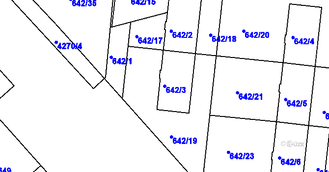 Parcela st. 642/3 v KÚ Dejvice, Katastrální mapa