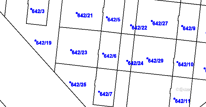 Parcela st. 642/6 v KÚ Dejvice, Katastrální mapa