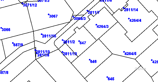 Parcela st. 647 v KÚ Dejvice, Katastrální mapa