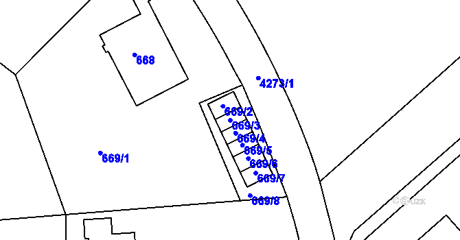 Parcela st. 669/3 v KÚ Dejvice, Katastrální mapa