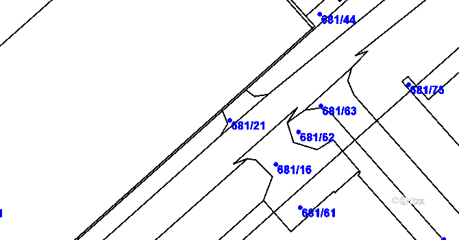 Parcela st. 681/21 v KÚ Dejvice, Katastrální mapa