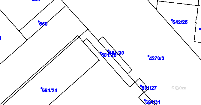 Parcela st. 681/26 v KÚ Dejvice, Katastrální mapa