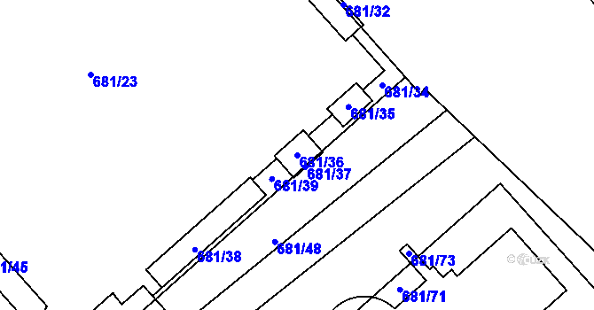 Parcela st. 681/36 v KÚ Dejvice, Katastrální mapa