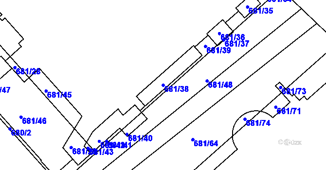 Parcela st. 681/38 v KÚ Dejvice, Katastrální mapa
