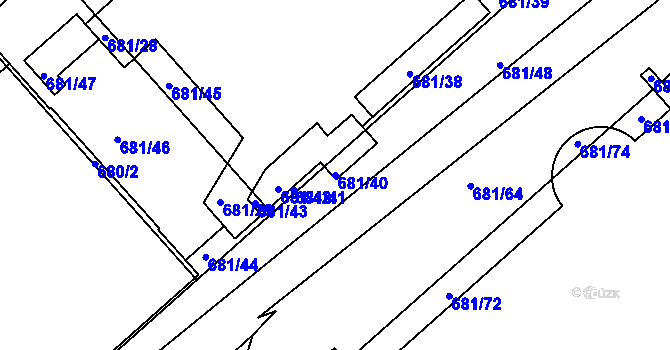 Parcela st. 681/40 v KÚ Dejvice, Katastrální mapa