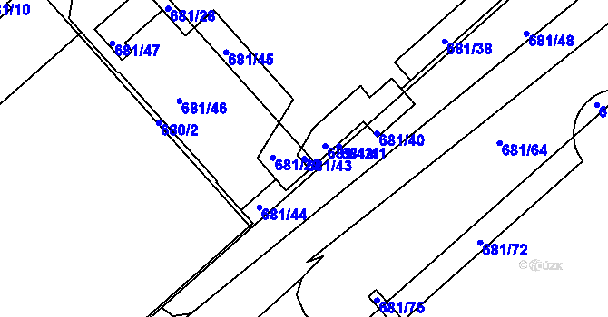 Parcela st. 681/43 v KÚ Dejvice, Katastrální mapa
