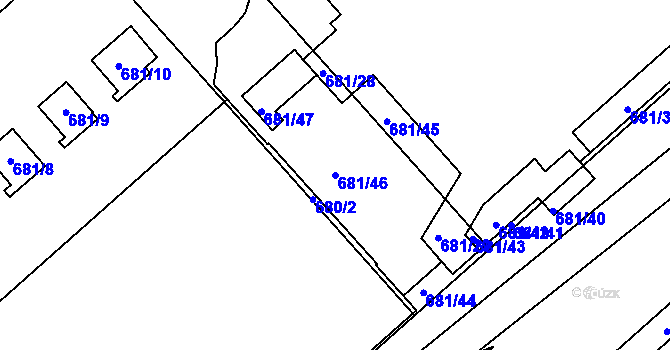 Parcela st. 681/46 v KÚ Dejvice, Katastrální mapa