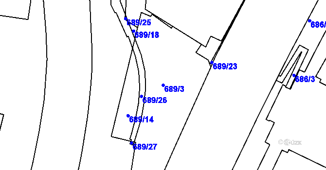 Parcela st. 689/3 v KÚ Dejvice, Katastrální mapa