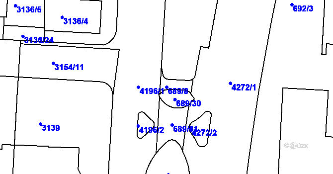 Parcela st. 689/8 v KÚ Dejvice, Katastrální mapa