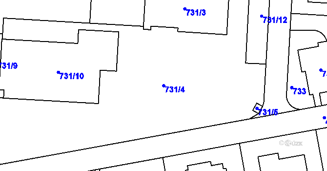 Parcela st. 731/4 v KÚ Dejvice, Katastrální mapa