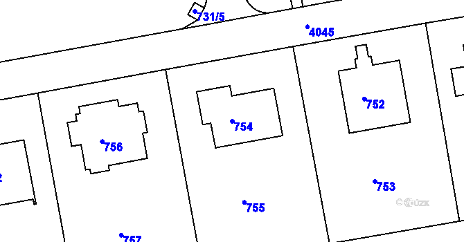 Parcela st. 754 v KÚ Dejvice, Katastrální mapa