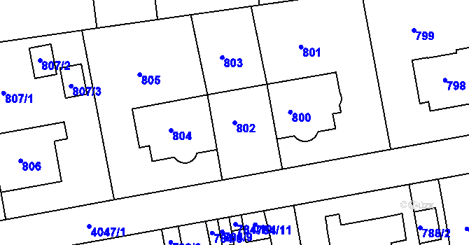 Parcela st. 802 v KÚ Dejvice, Katastrální mapa