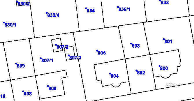 Parcela st. 805 v KÚ Dejvice, Katastrální mapa