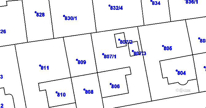 Parcela st. 807/1 v KÚ Dejvice, Katastrální mapa