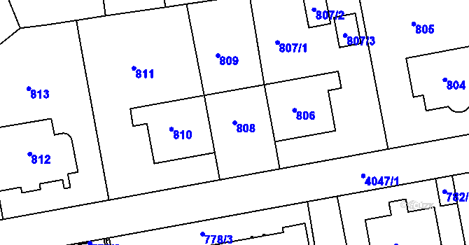 Parcela st. 808 v KÚ Dejvice, Katastrální mapa