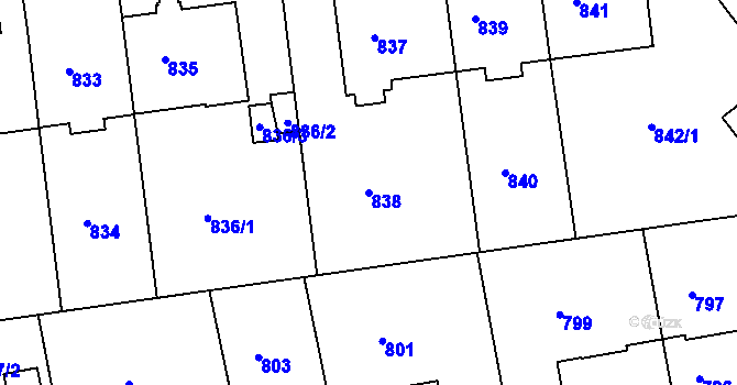 Parcela st. 838 v KÚ Dejvice, Katastrální mapa