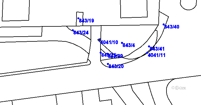 Parcela st. 843/25 v KÚ Dejvice, Katastrální mapa