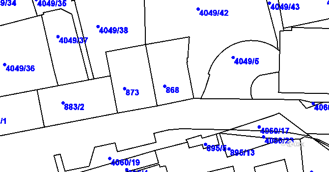 Parcela st. 868 v KÚ Dejvice, Katastrální mapa
