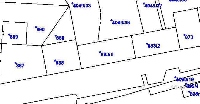 Parcela st. 883/1 v KÚ Dejvice, Katastrální mapa
