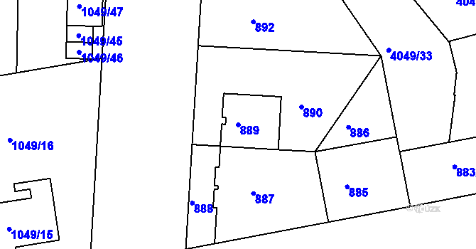 Parcela st. 889 v KÚ Dejvice, Katastrální mapa