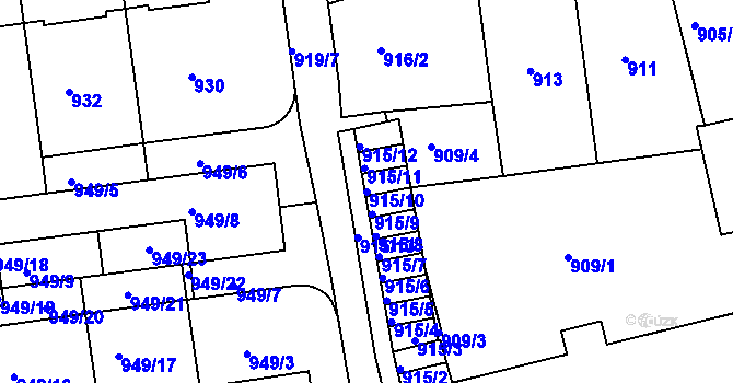 Parcela st. 915/10 v KÚ Dejvice, Katastrální mapa