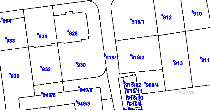 Parcela st. 919/7 v KÚ Dejvice, Katastrální mapa