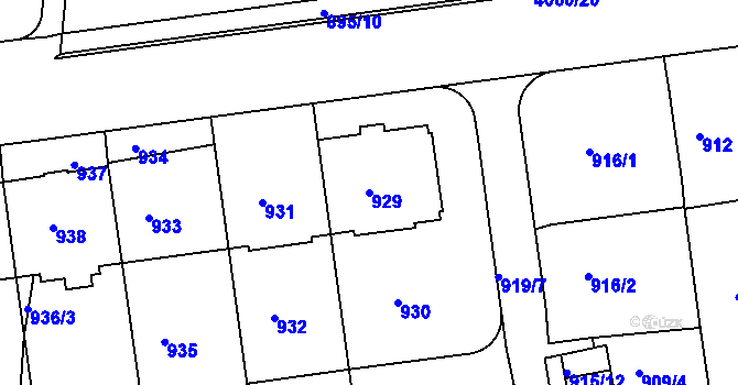 Parcela st. 929 v KÚ Dejvice, Katastrální mapa