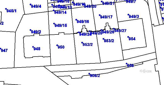 Parcela st. 952/2 v KÚ Dejvice, Katastrální mapa