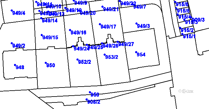Parcela st. 953/2 v KÚ Dejvice, Katastrální mapa
