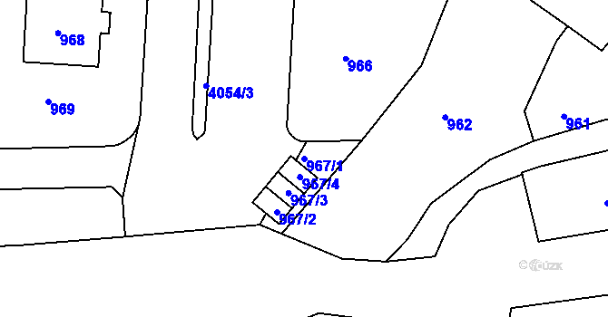 Parcela st. 967/1 v KÚ Dejvice, Katastrální mapa