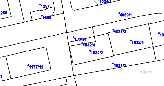 Parcela st. 1032/4 v KÚ Dejvice, Katastrální mapa