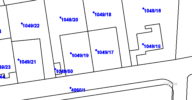 Parcela st. 1049/17 v KÚ Dejvice, Katastrální mapa