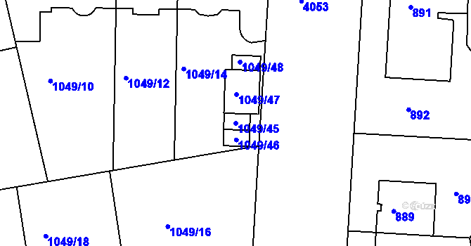 Parcela st. 1049/45 v KÚ Dejvice, Katastrální mapa