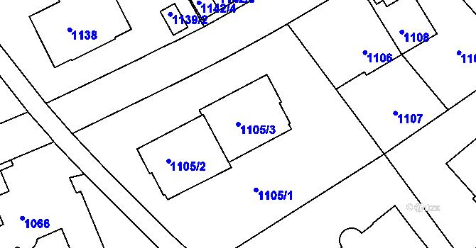 Parcela st. 1105/3 v KÚ Dejvice, Katastrální mapa
