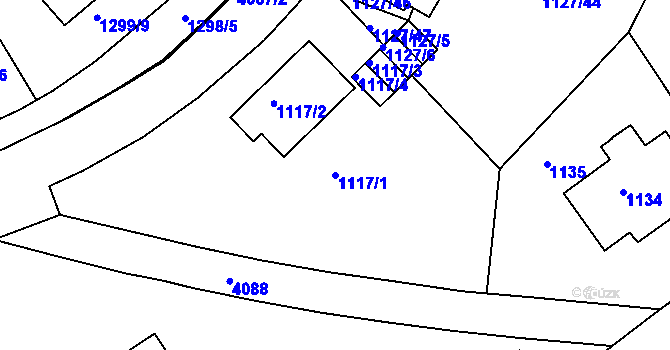 Parcela st. 1117/1 v KÚ Dejvice, Katastrální mapa